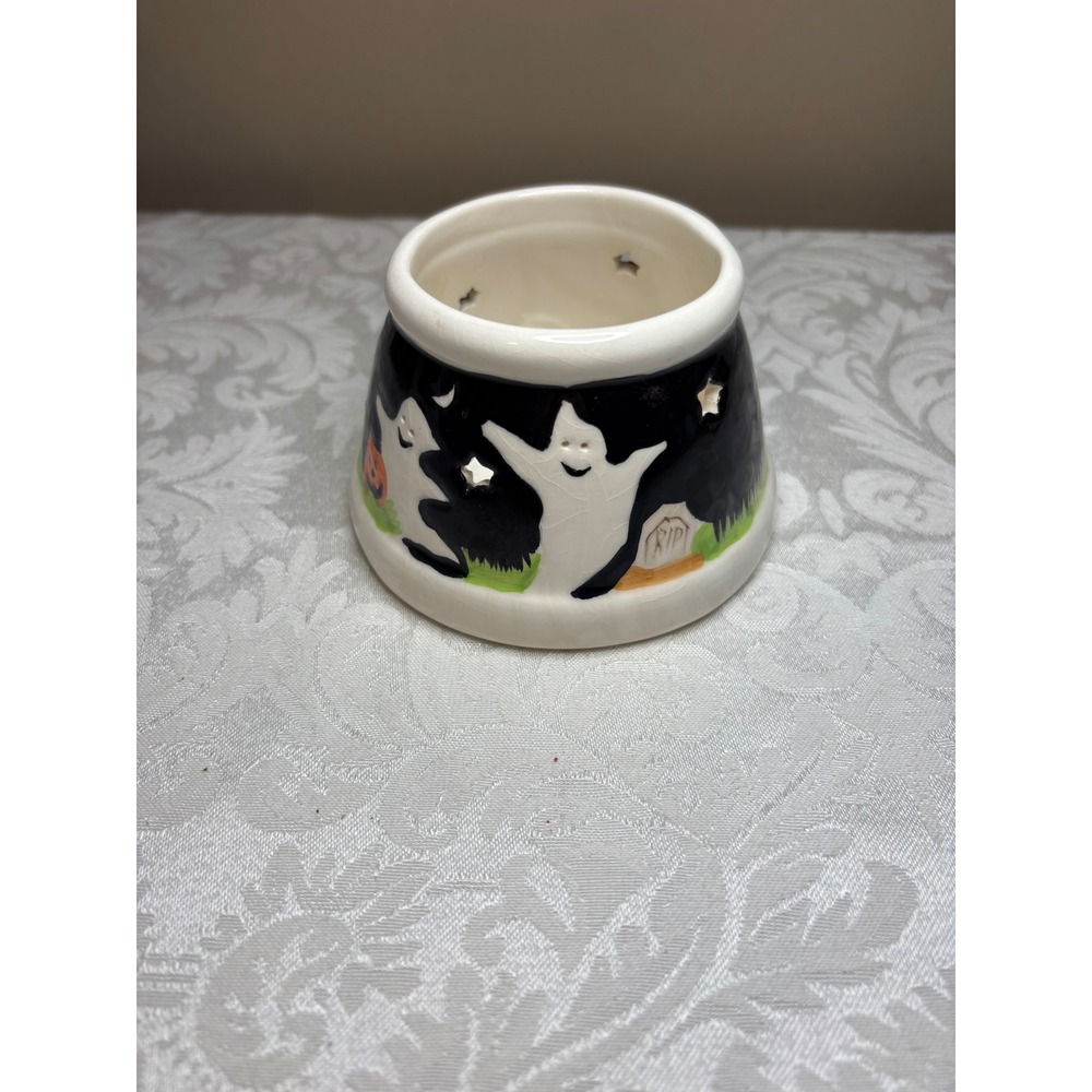 Susan Winget International Halloween Ghost Ceramic Votive Candle Shade Topper